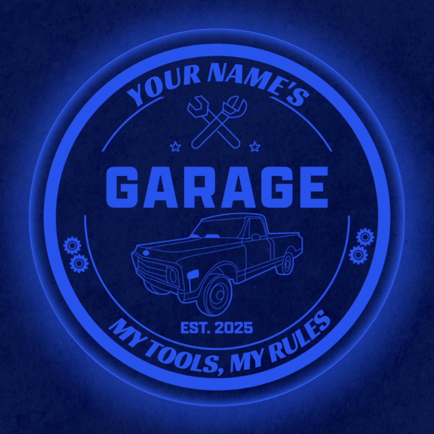 Custom Pickup Truck Garage Sign – Personalized LED Color Changing Acrylic Wall Decor for Garage, Workshop, or Man Cave (Garage 1, 16 INCHES)