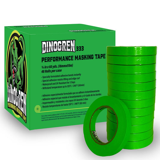 LAUCO DINOGREN High Performance Automotive Masking Tape – 0.75 Inch x 60 Yards (48 Rolls) – Green Tape for Car Paint, Body Shop Use, Heat & Water Resistant, Clean Removal, Multi-Surface Crepe Backed