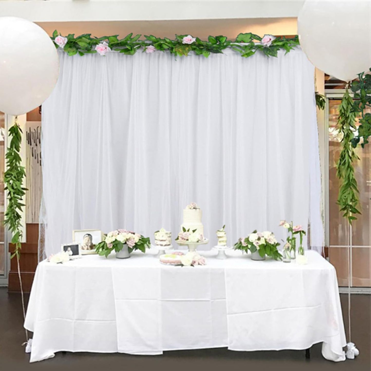 2 Pack White Backdrop Curtain for Wedding Photo Photoshoot Birthday Party Christmas Decorations (27" W x 120" L (Pack of 2))