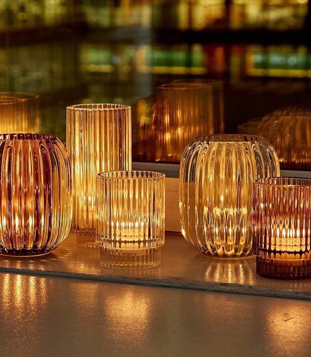 Serene Spaces Living 5in Clear Ribbed Glass Votive Holder, Decorative Centerpiece for Wedding, Christmas, Thanksgiving, Dining Table, Living Room, Home Décor, 3.5" Diameter & 5" Tall, Pack of 24
