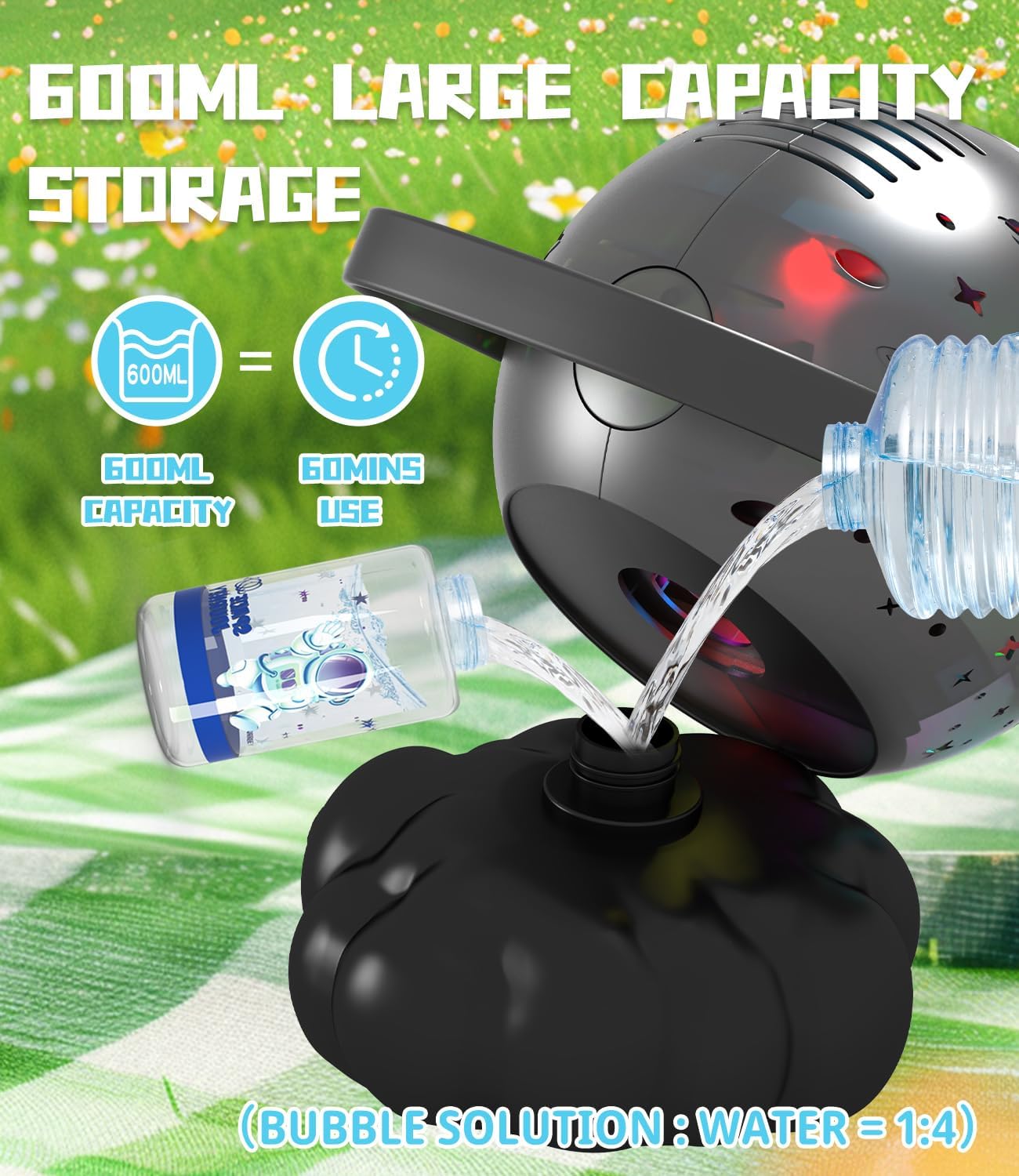 Halloween Bubble Machine - Bubble Maker for Kids with Colorful LED Light, Make Larger Bubbles, USB-C Rechargeable, 600ml Capacity - Bubble Toys Gifts Ages 3+ for Boys, Girls, Outdoor, Birthday, Party