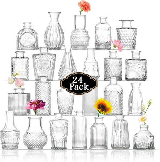 Bud Vases in Bulk 24, Small Vase for Flowers, Glass Vase for Centerpieces, Small Flower Vases for Centerpieces, Mini Vases, Vintage Vase, Clear Bud Vases for Wedding Table Decor