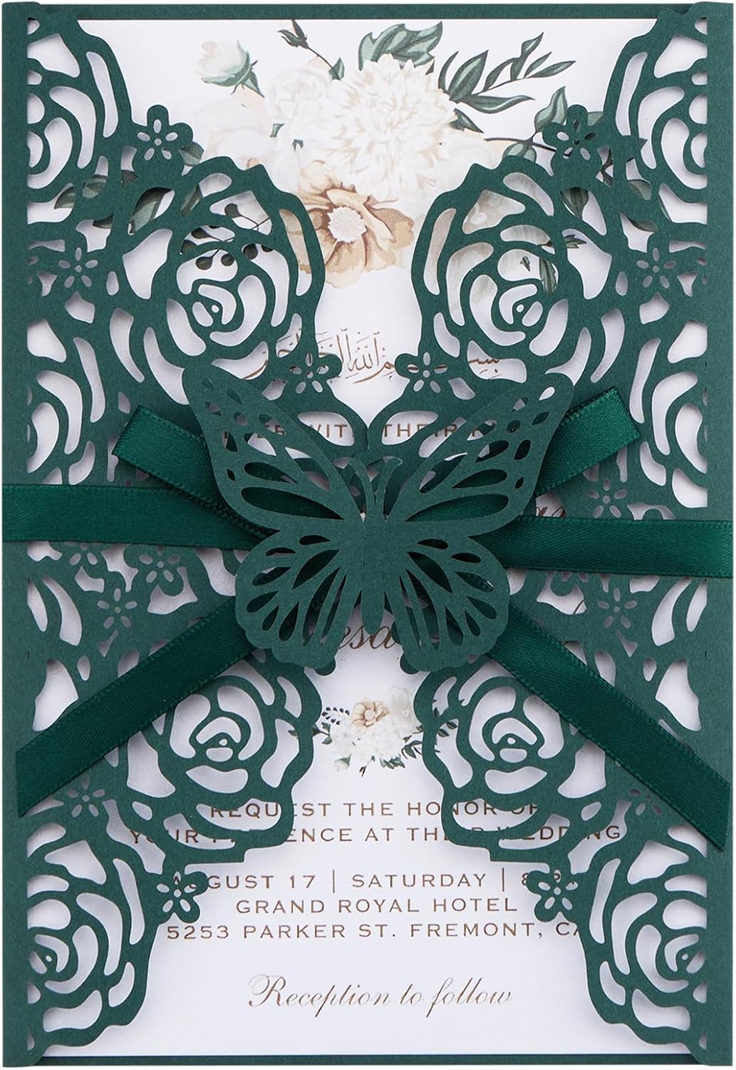 Emerald Green Wedding Invitations with Envelopes and Rsvp Cards, Blank Inner Cards, Ribbons, for Wedding Baby Shower Quinceañera Party Invitations 50 Sets