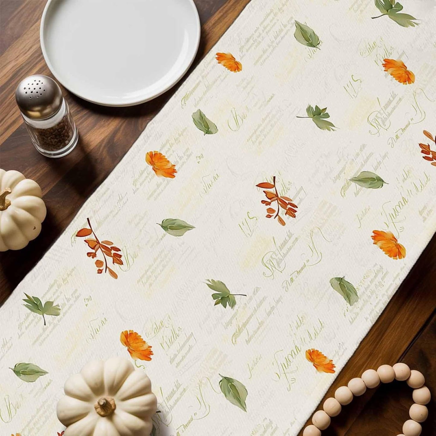 Fall Wildflowers Cotton Linen Table Runner for Dining Kitchen, Thanksgiving Pumpkin Outdoor Party Rustic Tablerunners Decoration,Botanical Floral Vintage Dresser Scarf Tablecloth Runners 13x120 Inches