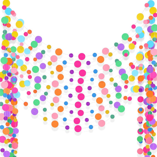 Outus 10 Pieces Colorful Dots Paper Garland Round Glitter Garland Hanging Confetti Streamers Backdrop for Candy Birthday Classroom Halloween Trunk or Treat Car Decoration (Rainbow)