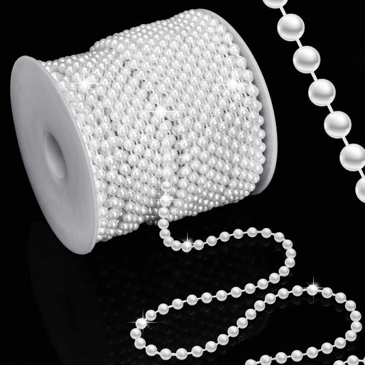 99 Feet 5mm Faux Pearl Strings Garland Artificial Pearl Beaded Trim Chain Strands for Crafting Wedding Centerpieces Bouquet Party Decoration Christmas Tree Garland, White