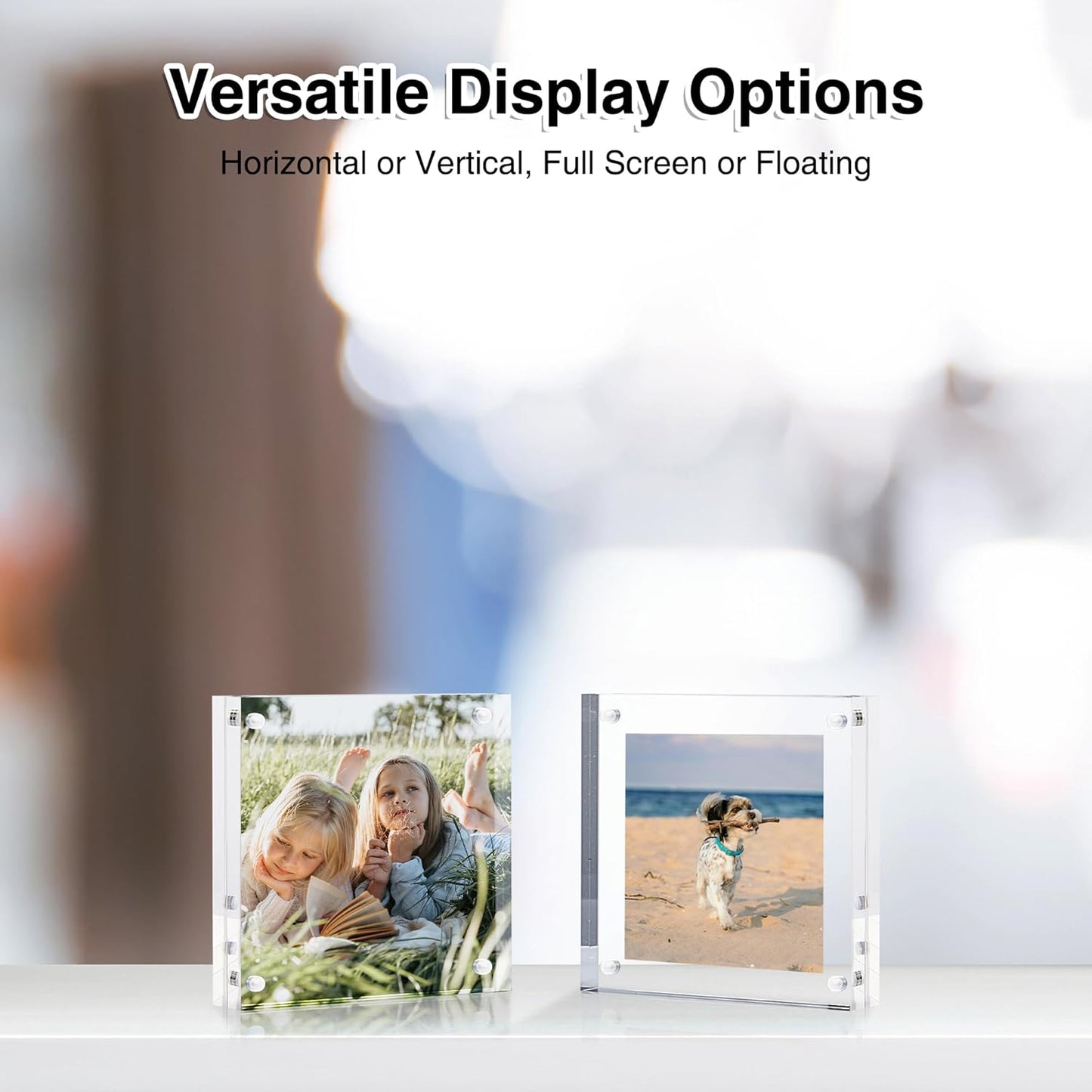 HOUSE DAY Acrylic Picture Frames 4x4, 3 Pack Magnetic 4 x 4 Picture Frame, Double Sided Clear 4x 4 Photo Frame with Microfiber Cloth, Frameless FreeStanding 4x4 Frame Gift for Desktop Display