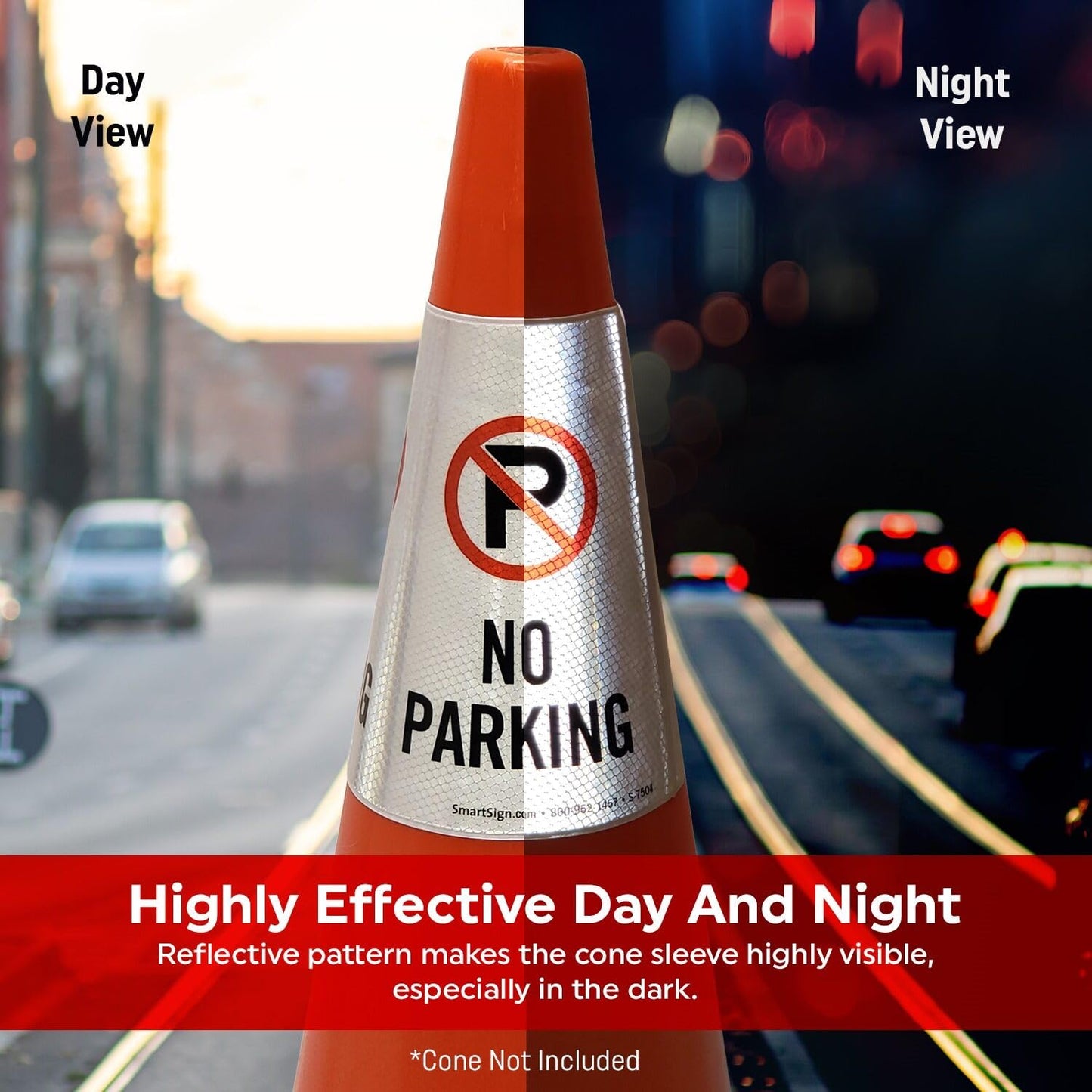 SmartSign No Parking Cone Message Sleeve, Bright Reflective [Cone Not Included]