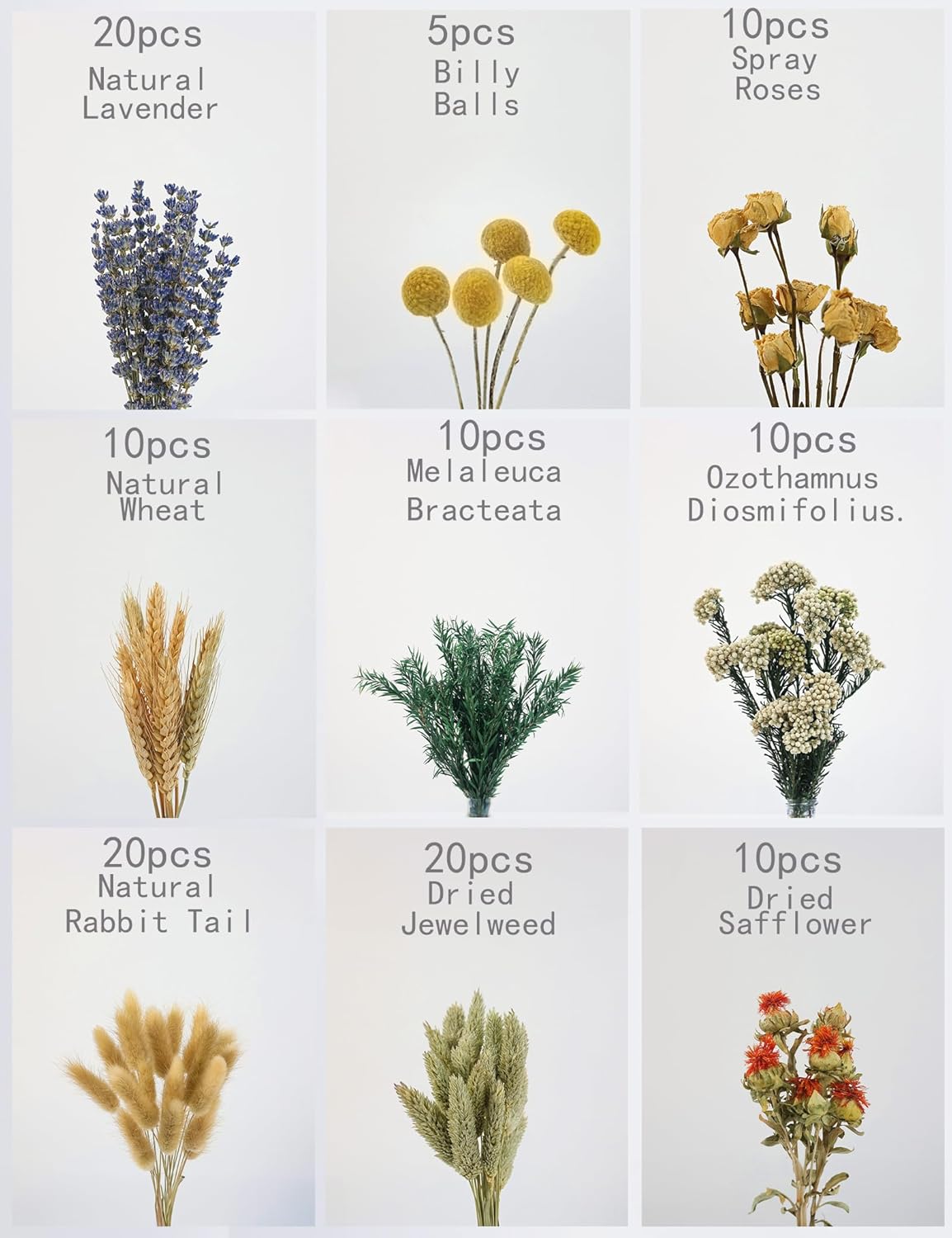 DIY Natural Dried Flower Set, Bulk Dried Flowers for Vase, Dried Flowers with Stems, Dried Roses, Mini Dried Flower Bouquets.(Brown)