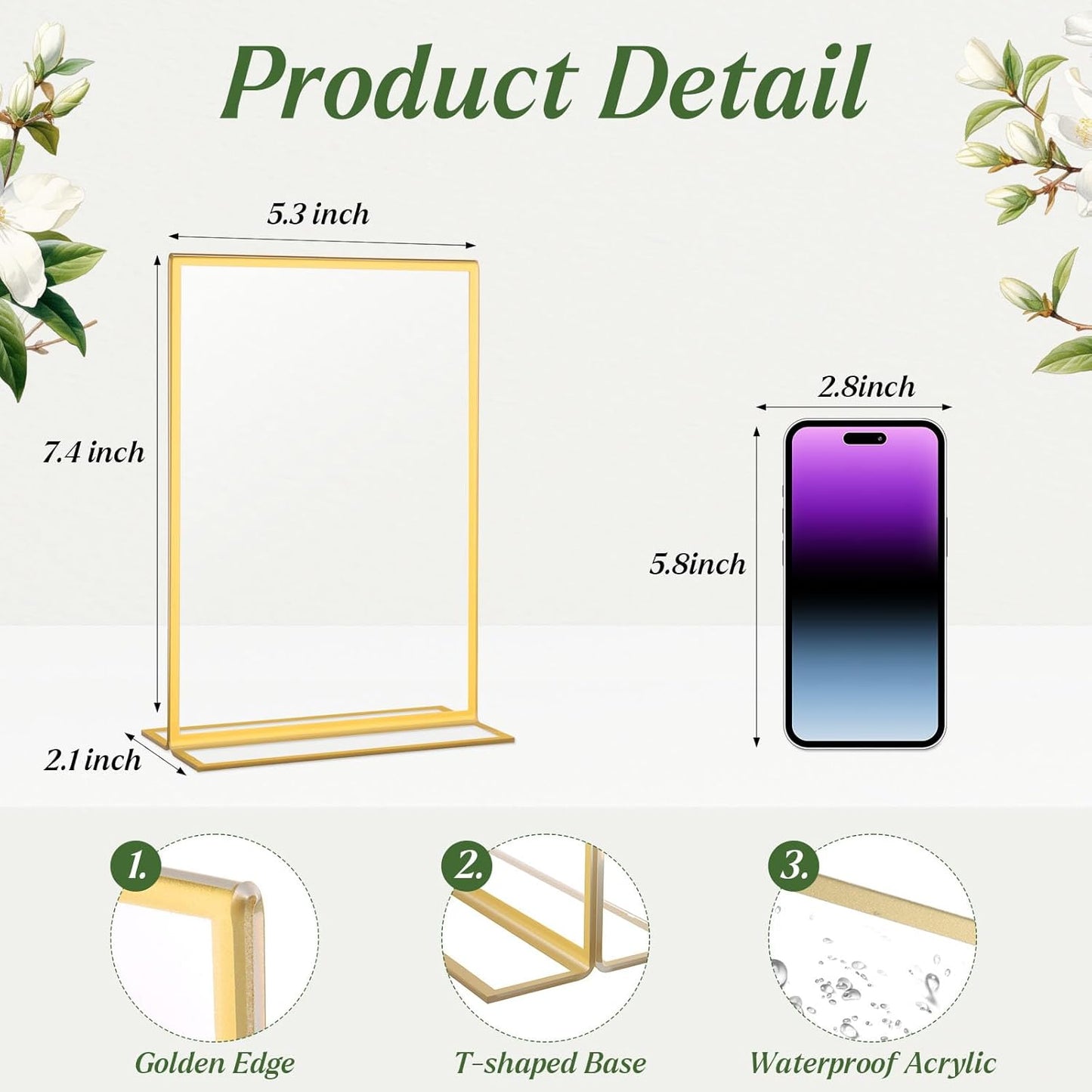 20 Pack Gold Acrylic Sign Holders 5x7 Inch, Double Sided Vertical Stand Clear Picture Frames, Table Menu Display Holders for Wedding Table Numbers, Restaurant Signs, Event and Office Photos