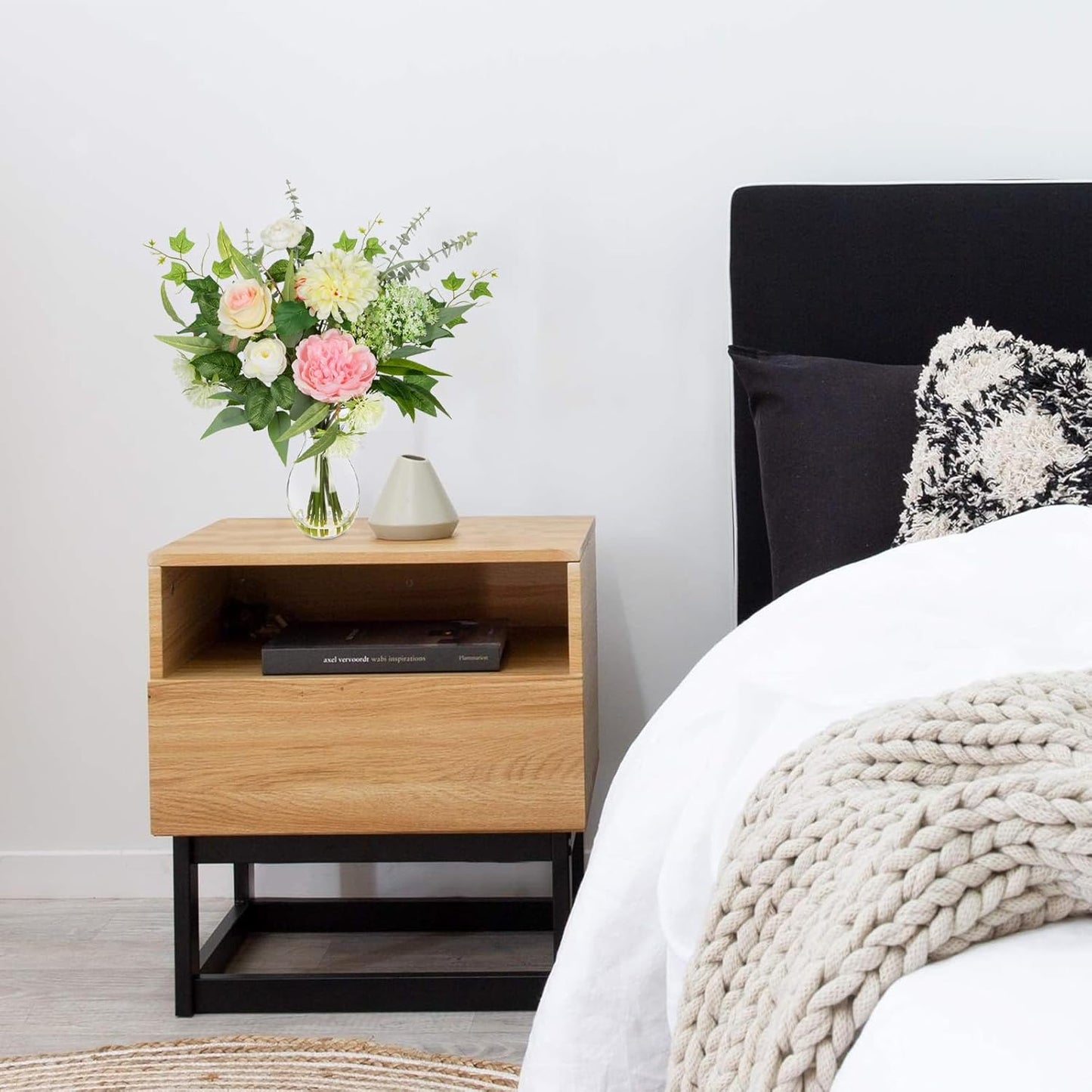 Briful Artificial Floral Arrangement with Faux Water – 19.7” Tall Mixed Peony, Rose, Dahlia & Eucalyptus Fake Flowers in Vase – Faux Flower in Glass Vase for Home Table Centerpiece Decoration