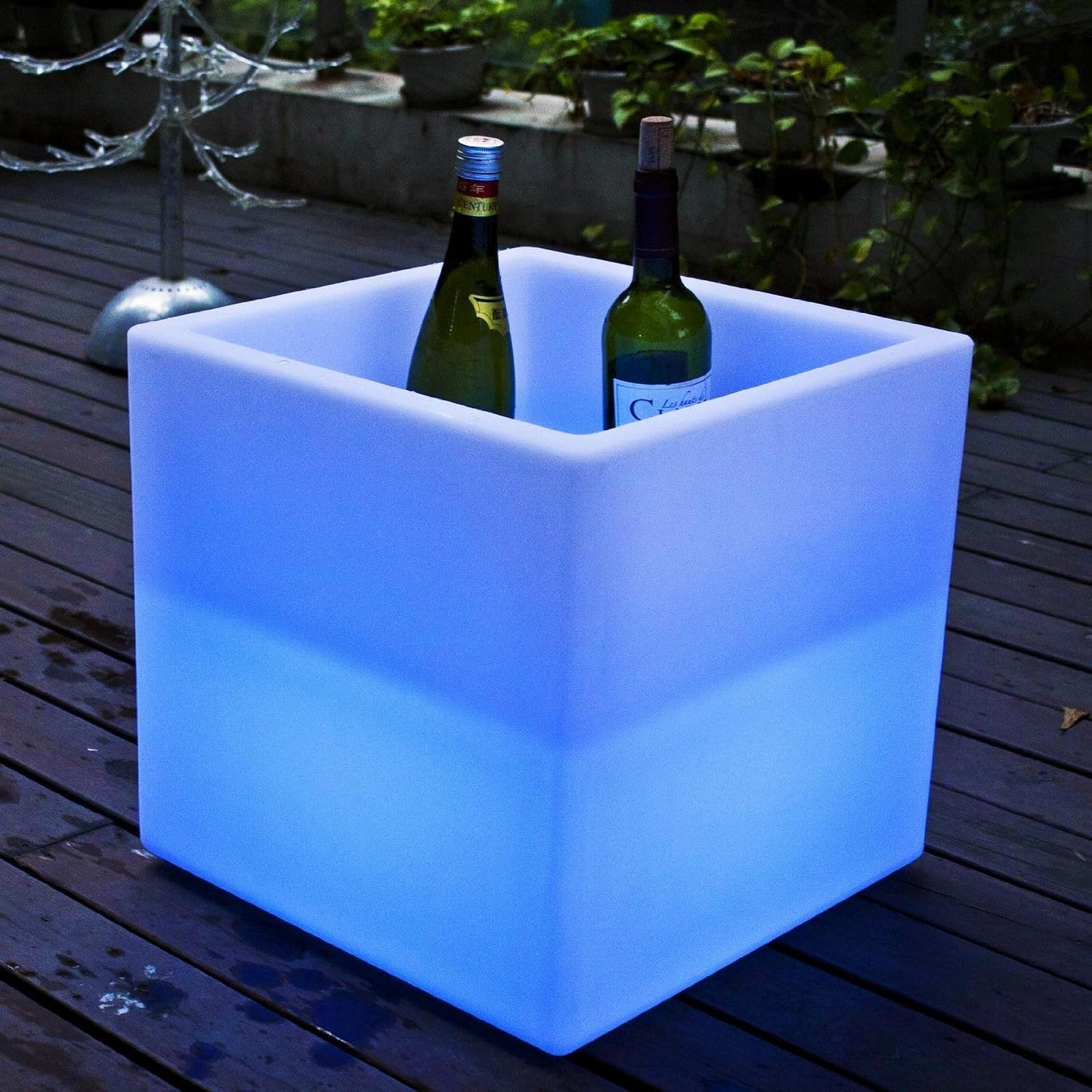 Mr.Go 16-inch SEMI-Storage LED Light Cube, Rechargeable RGB Color Changing Glowing Cube Cabinet Container End Table Ice Bucket Flower Pot Planter