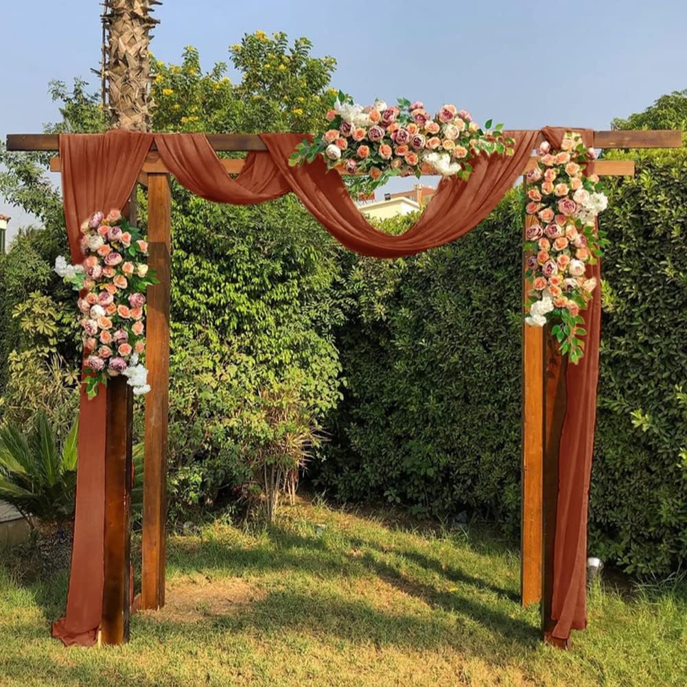 Socomi Wedding Arch Draping Fabric 1 Panel 29" x 19Ft Terracotta Sheer Chiffon Curtain Drapes 6 Yards for Wedding Ceremony Birthday Party Decoration