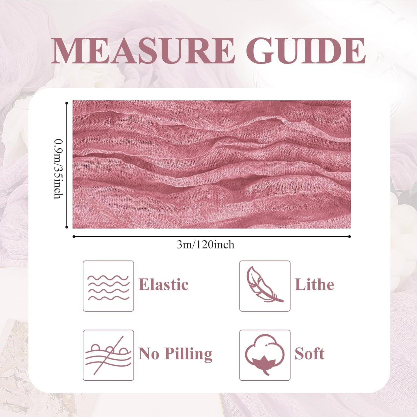Asee'm 3pcs Cheesecloth Table Runner 120 Inches Dusty Rose Boho Gauze Cheese Cloth Runner 10FT Rustic Sheer Table Runners for Summer Wedding Baby Shower Holiday Party Decoration