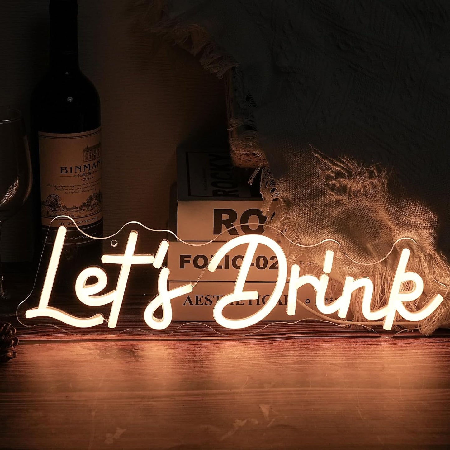 Let's Drink Neon Sign,Bar Neon Sign For Wall Decor,Warm White Led Signs Usb Powered,Living Room Decor, For Adult Boys Girls Bedroom Restaurant Hotel Party Birthday(16.5x4.7in)
