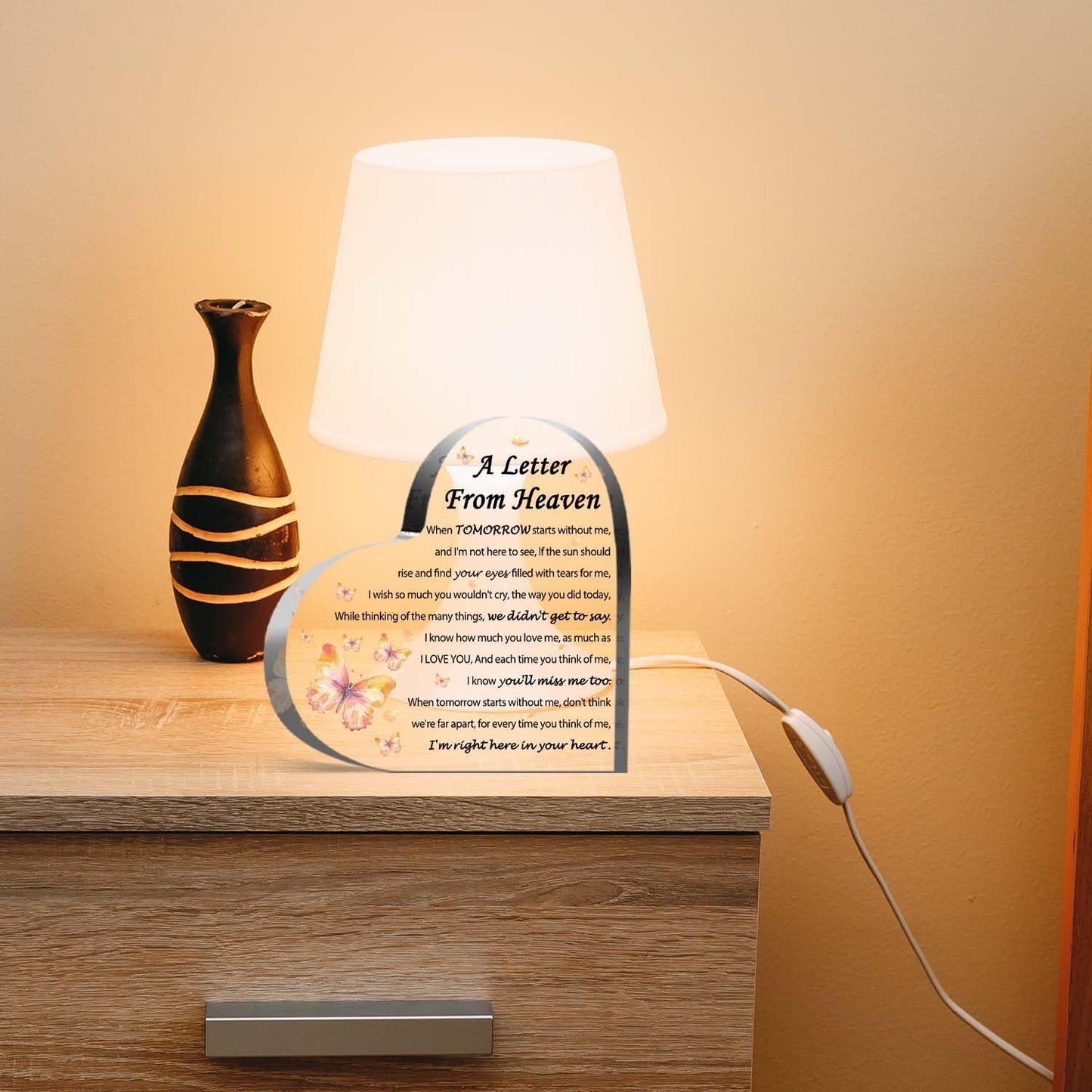 Sympathy Gifts - A Letter from Heaven- Memorial Gift for Loss of Mother Father Husband Son, Acrylic Heart Keepsake,Remembrance Sympathy Gifts 3.9 x 3.9 Inches Present（Butterfly）