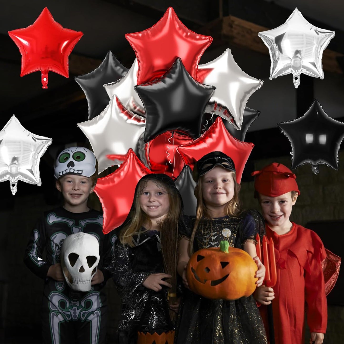Black Red Star Balloons, 18 Inch 12Pcs Black Red and Metallic Silver Star Shape Foil Balloon, Large Helium Pentagram Balloons for Kids Birthday Casino Racing Car Poker Theme Halloween Party Decor