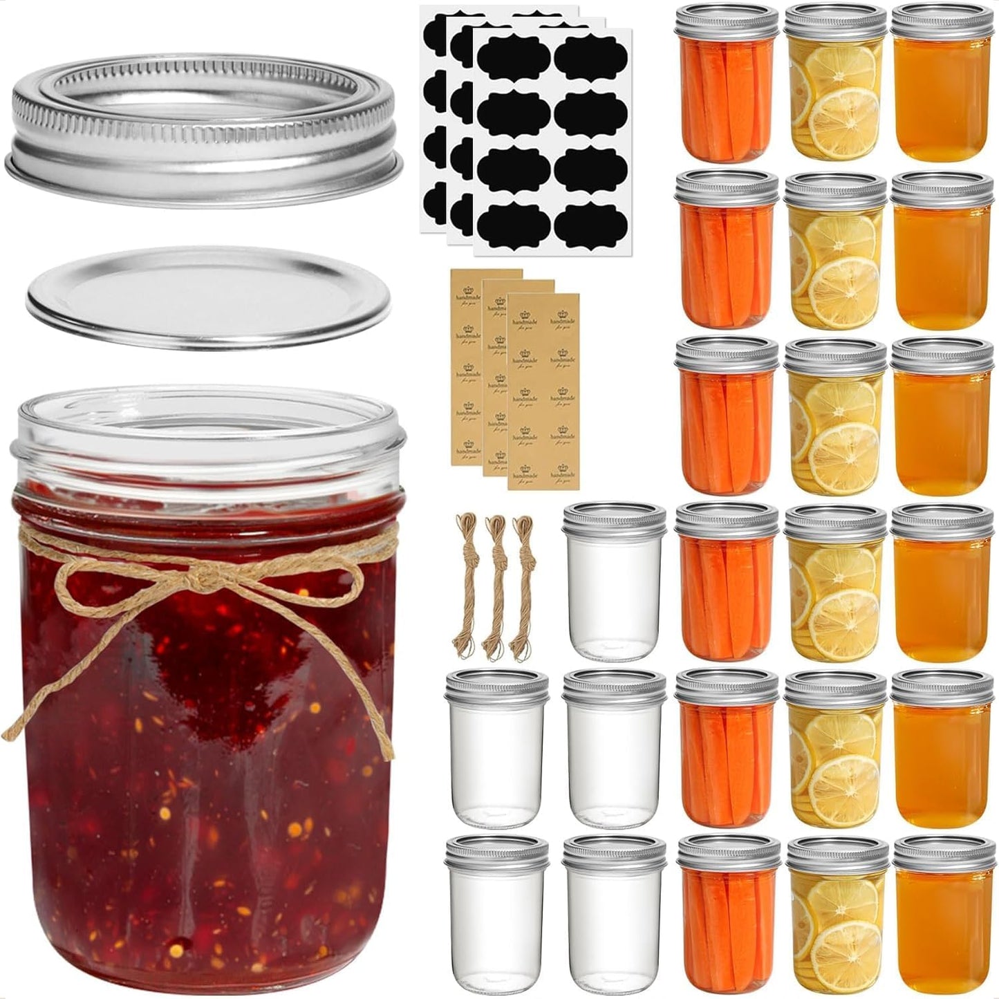 ComSaf Small Mason Jars 8 oz, 24Pcs Regular Mouth Canning Jars, 8 ounce Glass Jar with Lid for Jams, Sauces, Jellies, Spices, Self-Made Gift, DIY Candles Decor, Wedding & Baby Shower Favors