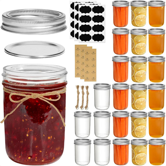 ComSaf Small Mason Jars 8 oz, 24Pcs Regular Mouth Canning Jars, 8 ounce Glass Jar with Lid for Jams, Sauces, Jellies, Spices, Self-Made Gift, DIY Candles Decor, Wedding & Baby Shower Favors