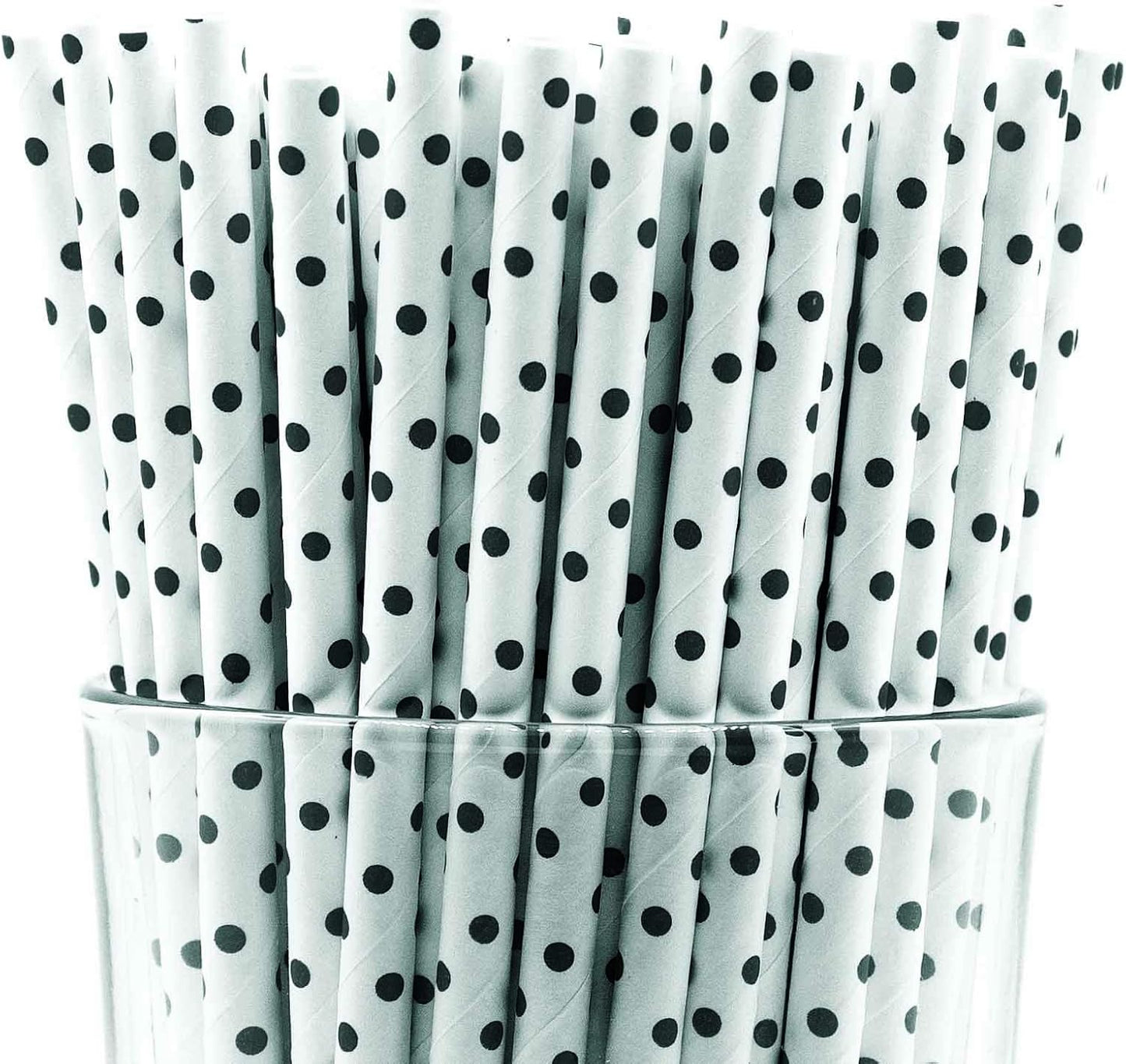 Pack of 150 Black Polka Dot Biodegradable 4-Ply Paper Drinking Straws (Compostable, Non-toxic, BPA-free)
