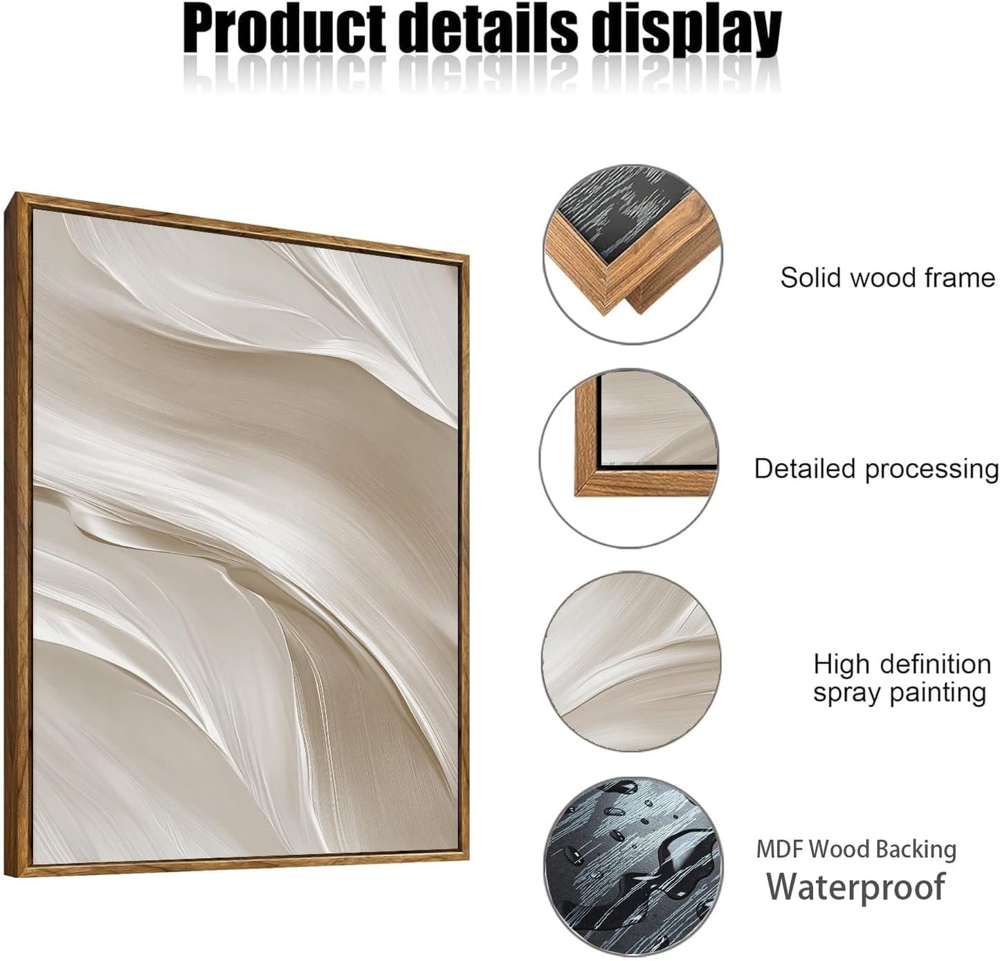 myusuar 3 Piece Large Abstract Framed Wall Art For Living Room, Smoke Texture Ink Beige White Canvas Wall Art Modern Minimalist Art Prints Wall Décor For Bedroom Office 12x16in