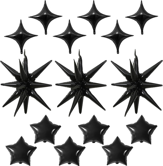 Black Star Balloons, 22in Large Star Balloons Foil 10in 4-Pointed & Black Pentagram Balloon for Graduation Wedding Halloween Baby Shower Birthday Party Decorations