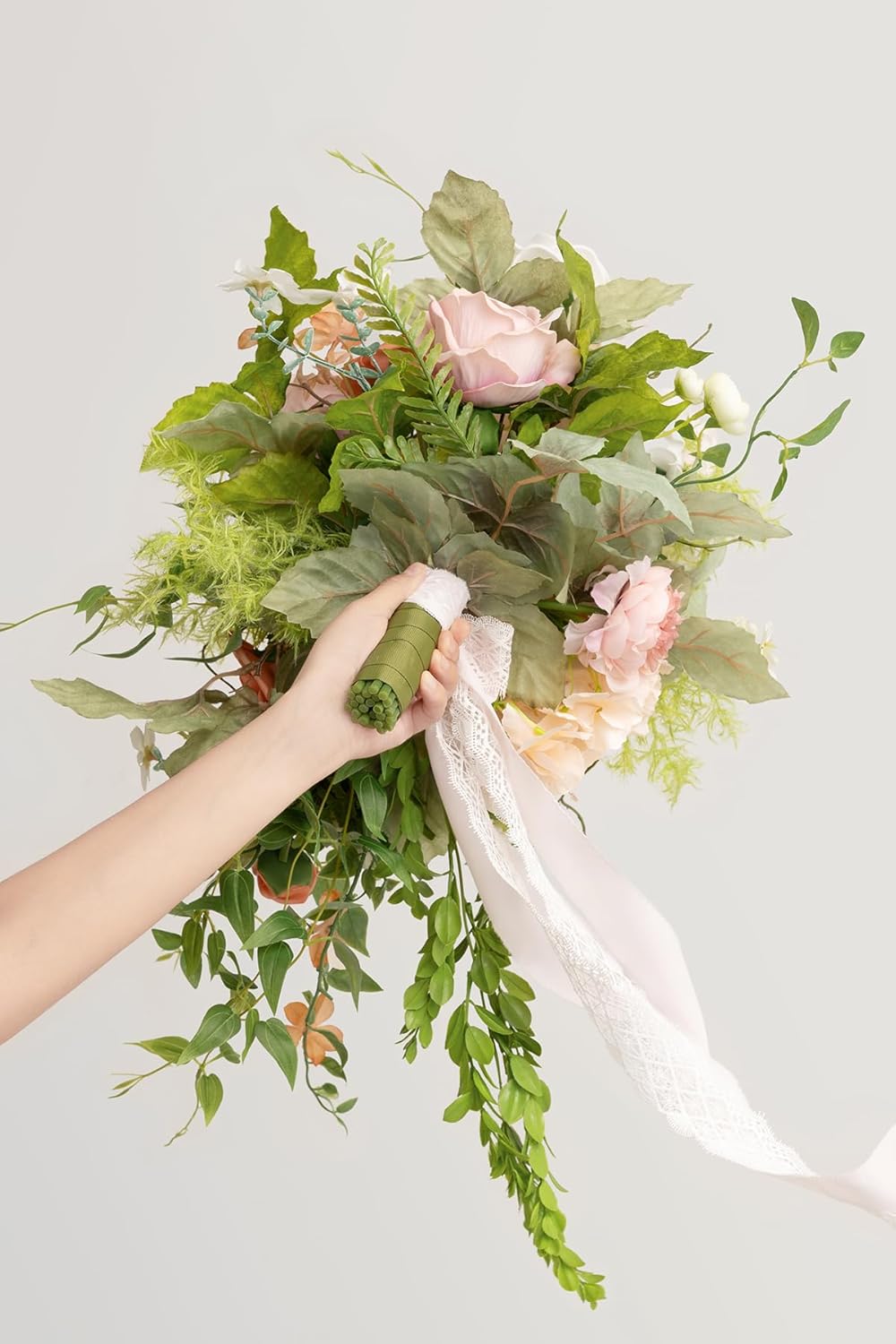 Ling's moment Pink Bride Bouquet - 15 Inch Wedding Blush Garden Artificial Flowers for Bride