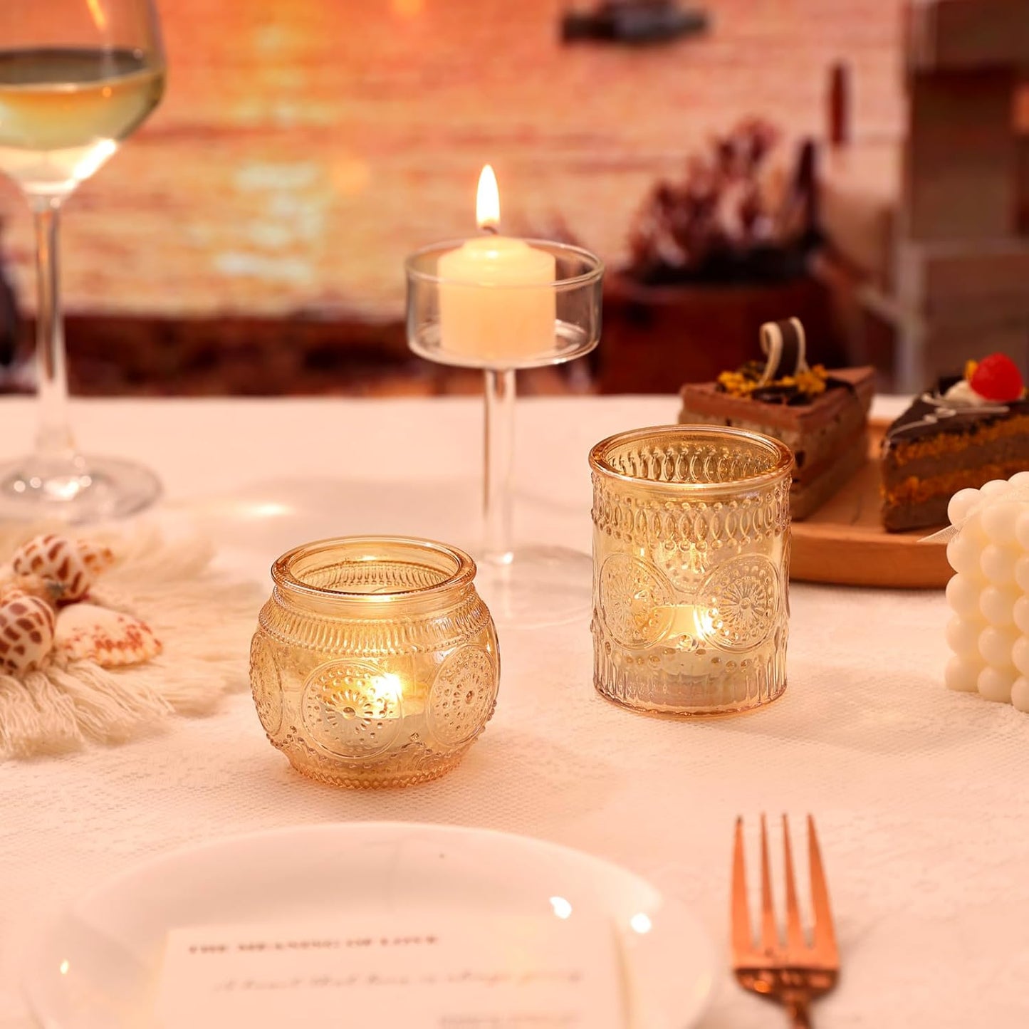 DARJEN 24Pcs Gold Votive Candle Holders - Glass Candle Holder Bulk for Table Centerpiece, Tea Lights Candle Holders for Home, Christmas Party & Wedding Shower