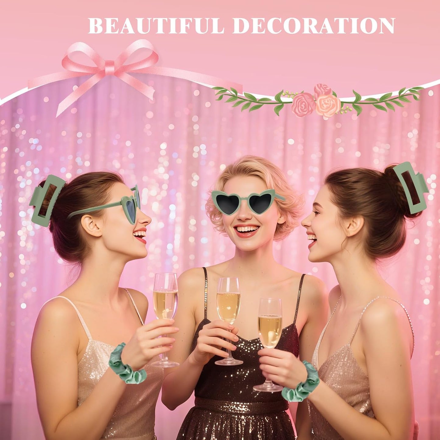Sage Green Bridesmaid Gifts for Proposal, 6PCS Girls Gift Set with Hair Claws, Scrunchies, Makeup Clips & Heart Sunglasses, Wedding Bachelorette Party Favors, Birthday Gifts for Women Teens