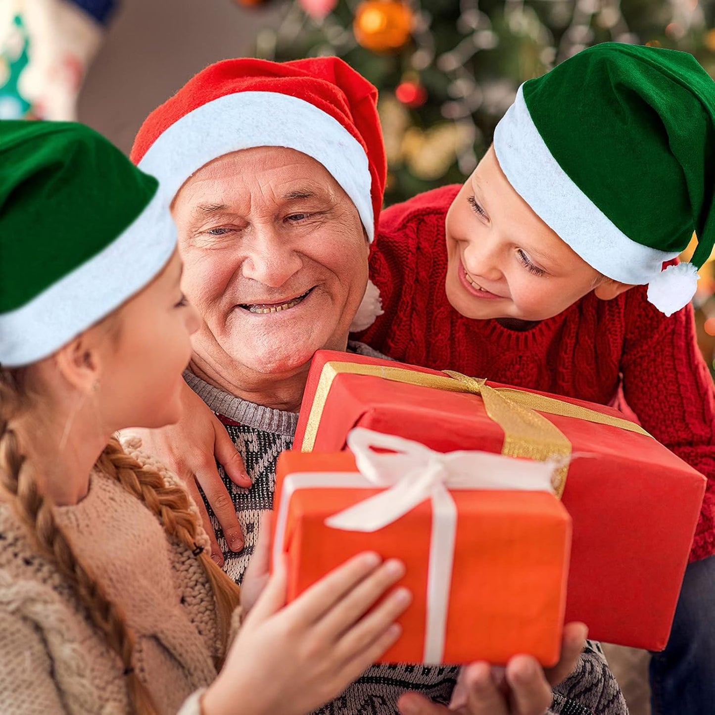 SATINIOR 12 Pieces Santa Hats Christmas Non Woven Fabric Hat for Holidays Xmas Party Supplies