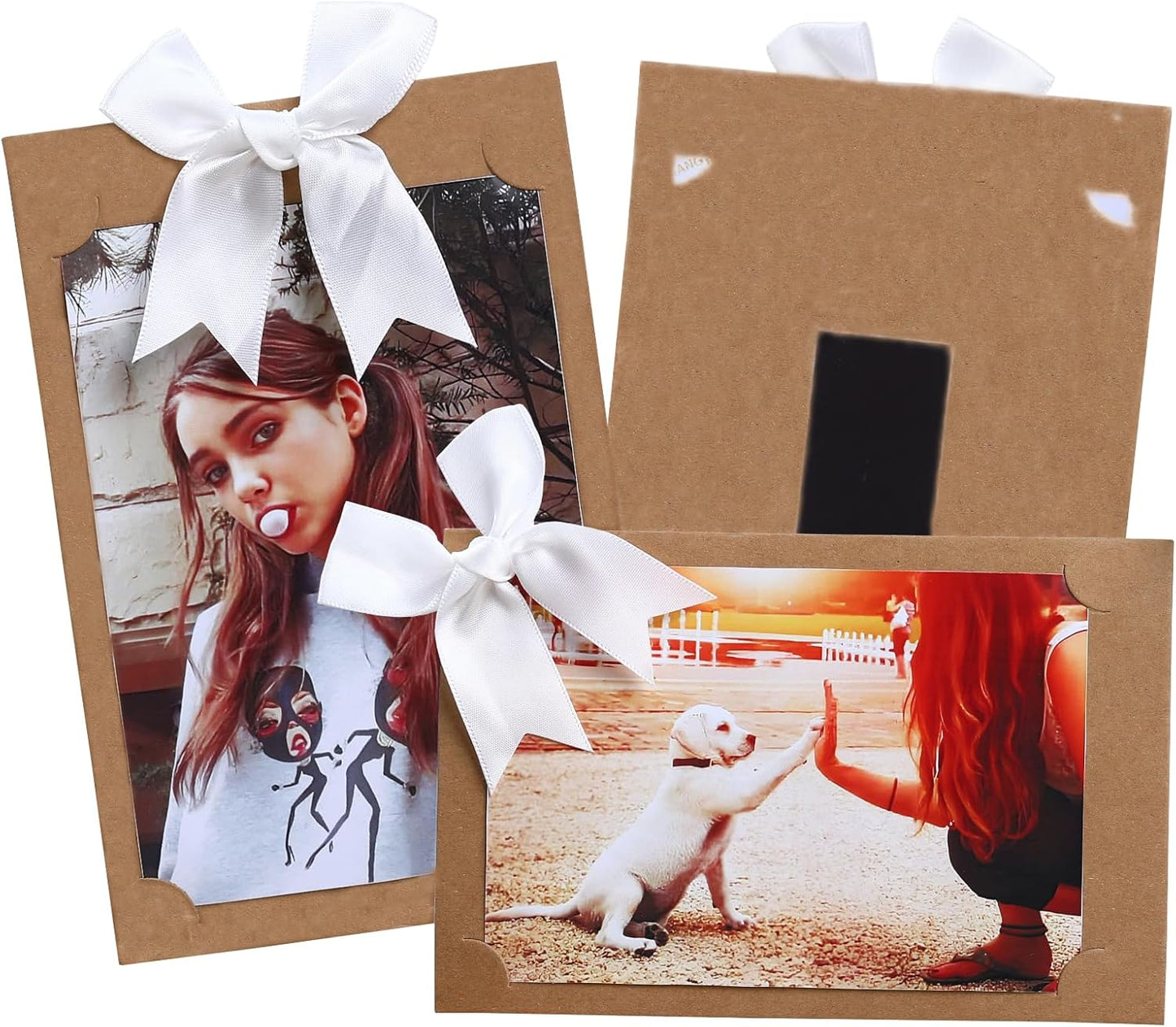 50 Pack 4x6 Magnetic Picture Frames for Refrigerator | Paper Picture Frame with Bowtie | Magnetic Photo Holders for Wire Wall Grid Panel, Locker, Classroom,Wedding,Homes, Decor - Khaki