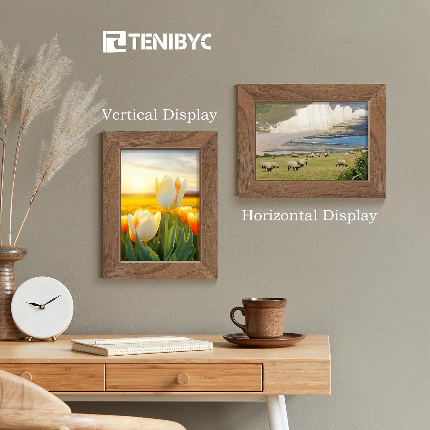 5x7 Picture Frame 4 Pack, Walnut Wood, Brown Photo Frame, HD Tempered Glass, for Table Top and Wall Display