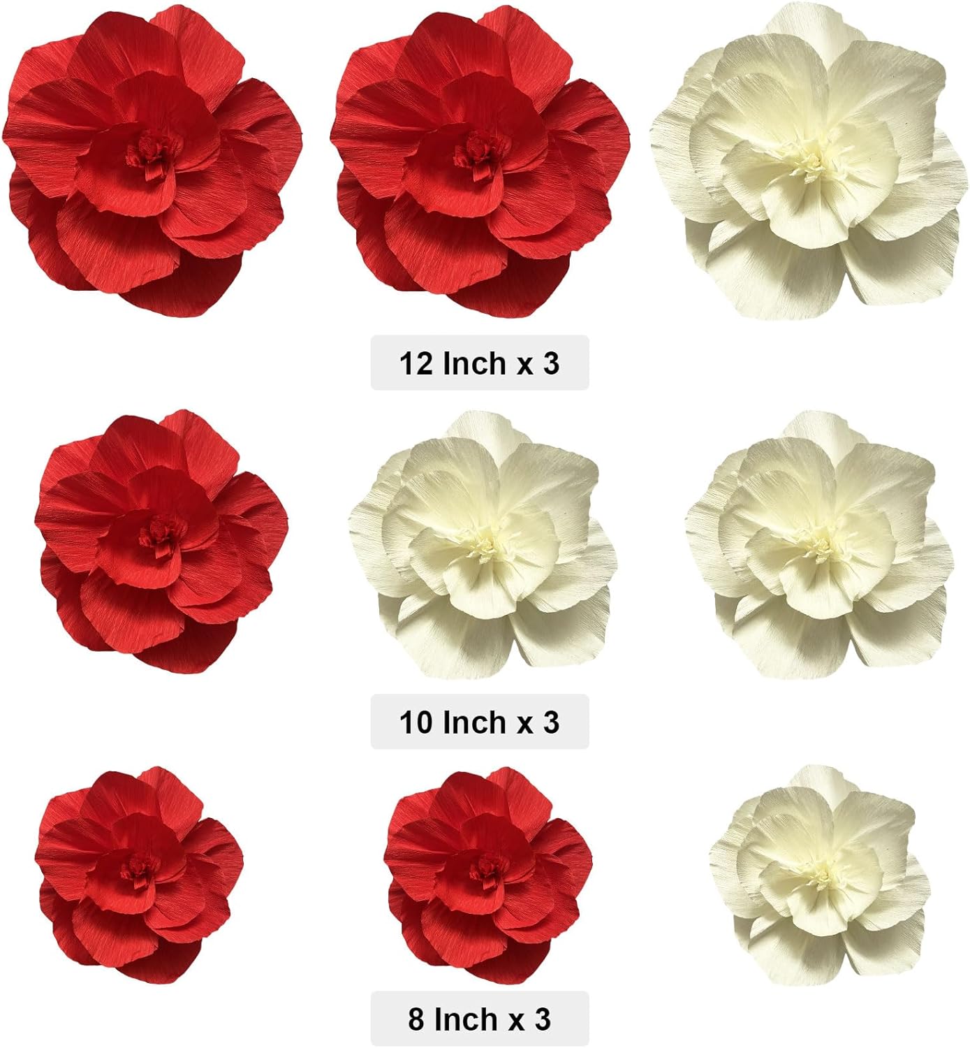 BRT Bearingshui Crepe Paper Flowers Decoration for Wall Total 9 Pcs, Artificial Flowers Backdrop for Wedding Decor Baby Bridal Shower Birthday Party, Red Beige 3D Wall Flowers Decor