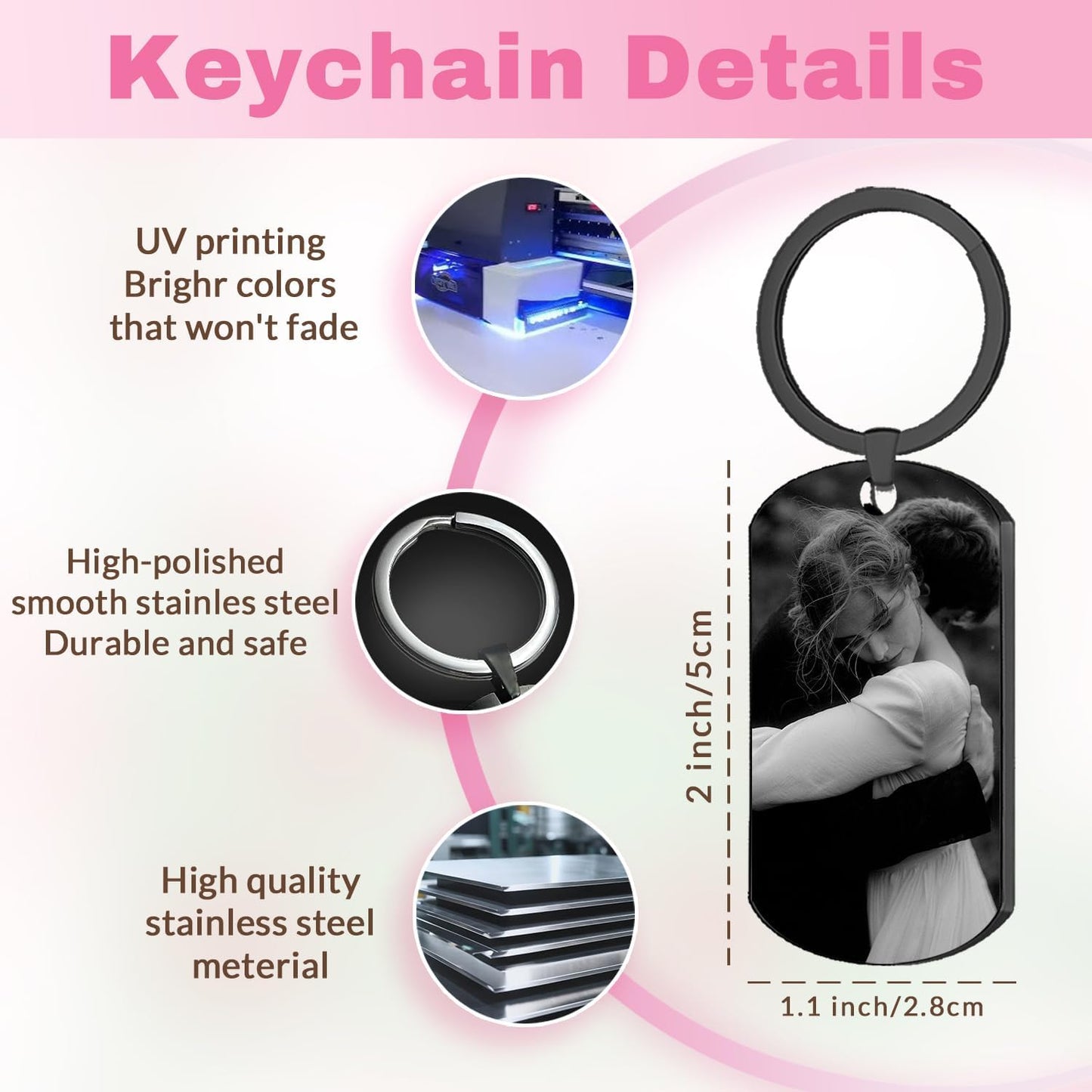 Custom Keychain with Picture, Personalized Double-sided Keychains Gifts for Boyfriend, Family, Lover