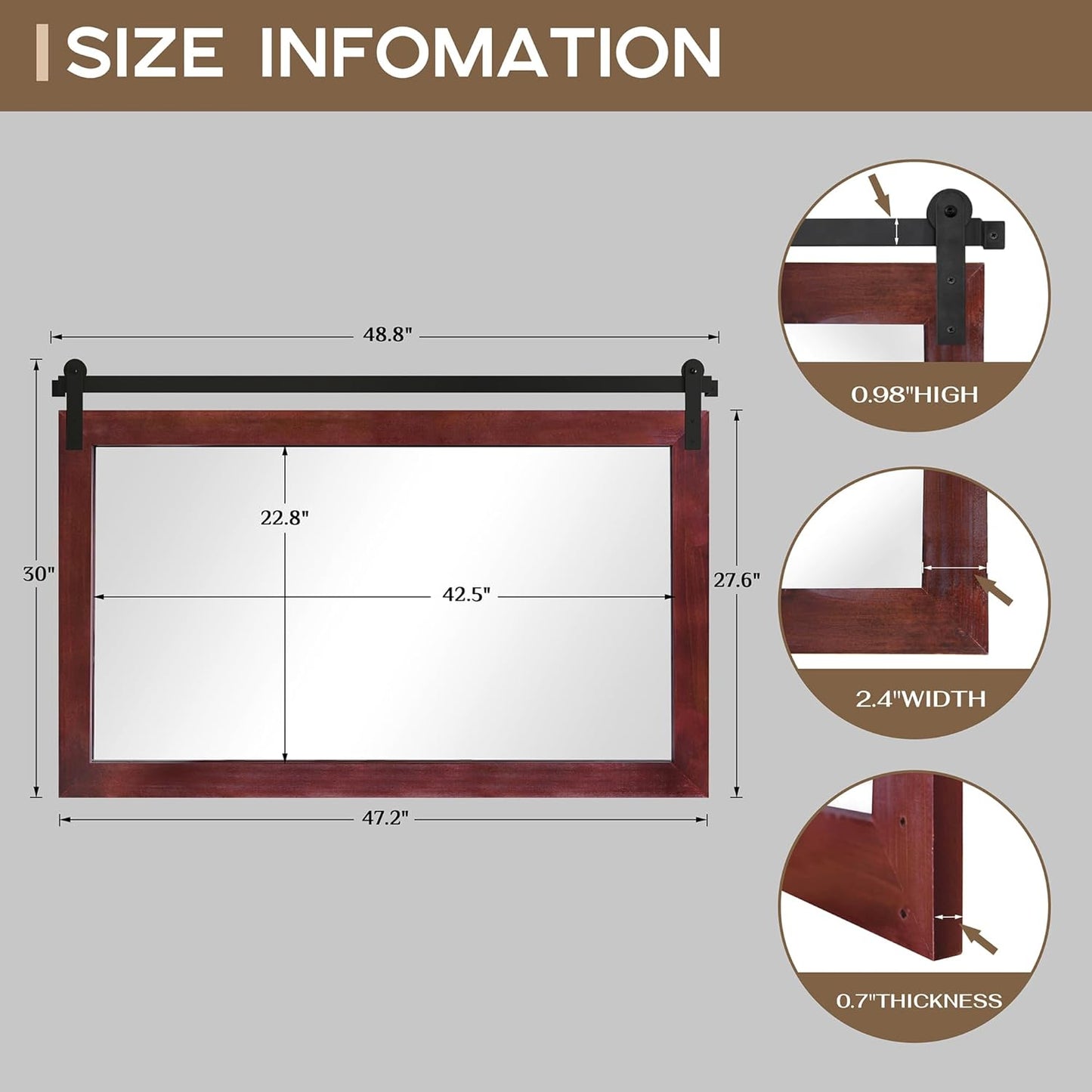 COGOOD Farmhouse Bathroom Mirror - 49 x 30 Large Rectangle Barn Door Mirror for Vanity, Bedroom, Living Room Wall Decor (Espresso)