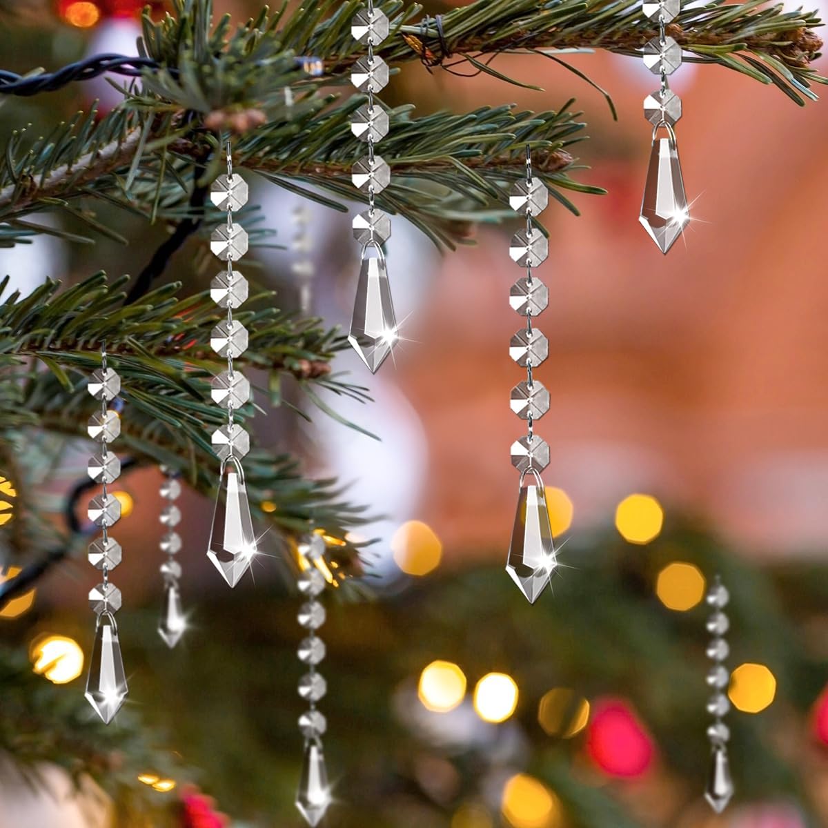 100 Pack Hanging Crystals - Clear Acrylic Prisms Pendant Ornaments for Christmas Tree, Centerpieces, Chandelier, Window & Home Decor, Ideal for Weddings, Parties Decorations (Icicle)