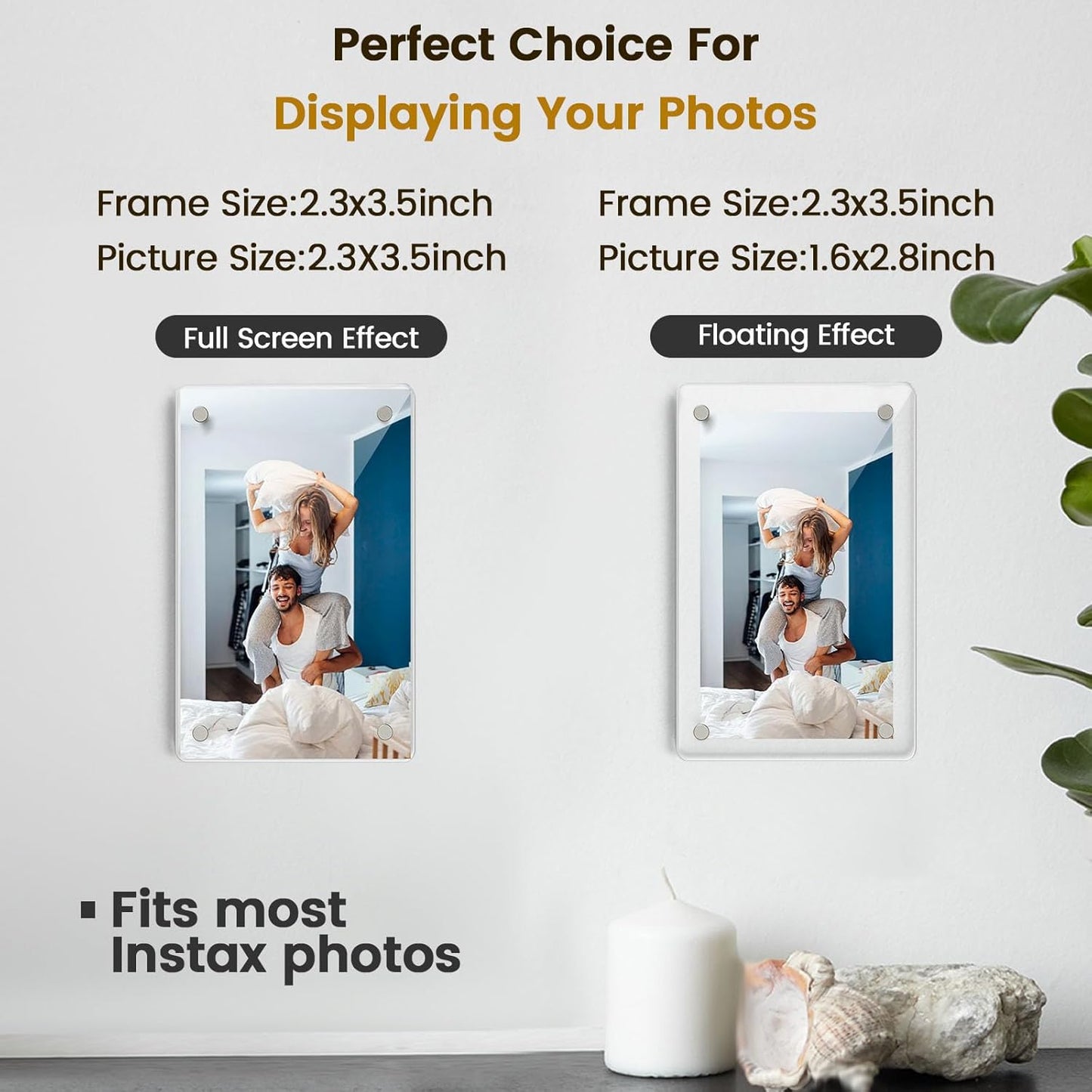 DomeStar Magnetic Acrylic Picture Frame 2.4 x 3.5 Inch, 8 Pack Double-Sided Holder for Refrigerator, Locker, or Metal Cabinet, Fits Instant Photo, Mini Film, Retro Camera, Notes & Pictures