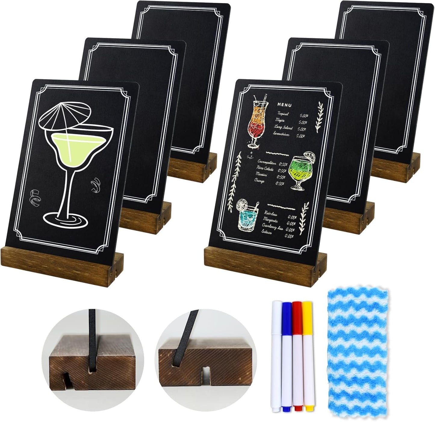 6 Pack Small Chalkboard Signs With Stand, 8x5'' Table Top With Wooden Base, Double-Sided Mini for Food Message Boards Restaurant Bar Party Store Decoration