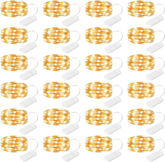 Brightown 24 Pack Fairy Lights Battery Operated String Lights - 7 ft 20 LED Mini String Lights Waterproof Silver Wire Firefly Lights for Vases Mason Jars DIY Crafts Plants Table Centerpieces Wedding