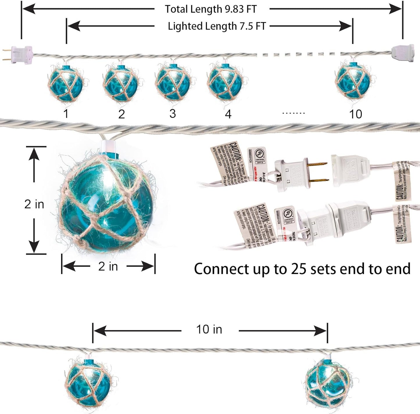 Nautical String Lights, Beach Theme Float Lights Set of 10 Blue G50 Beach String Lights for Ocean Themed Decor,Fishing Fairy Lights Adding Flare of Coast Room Decor