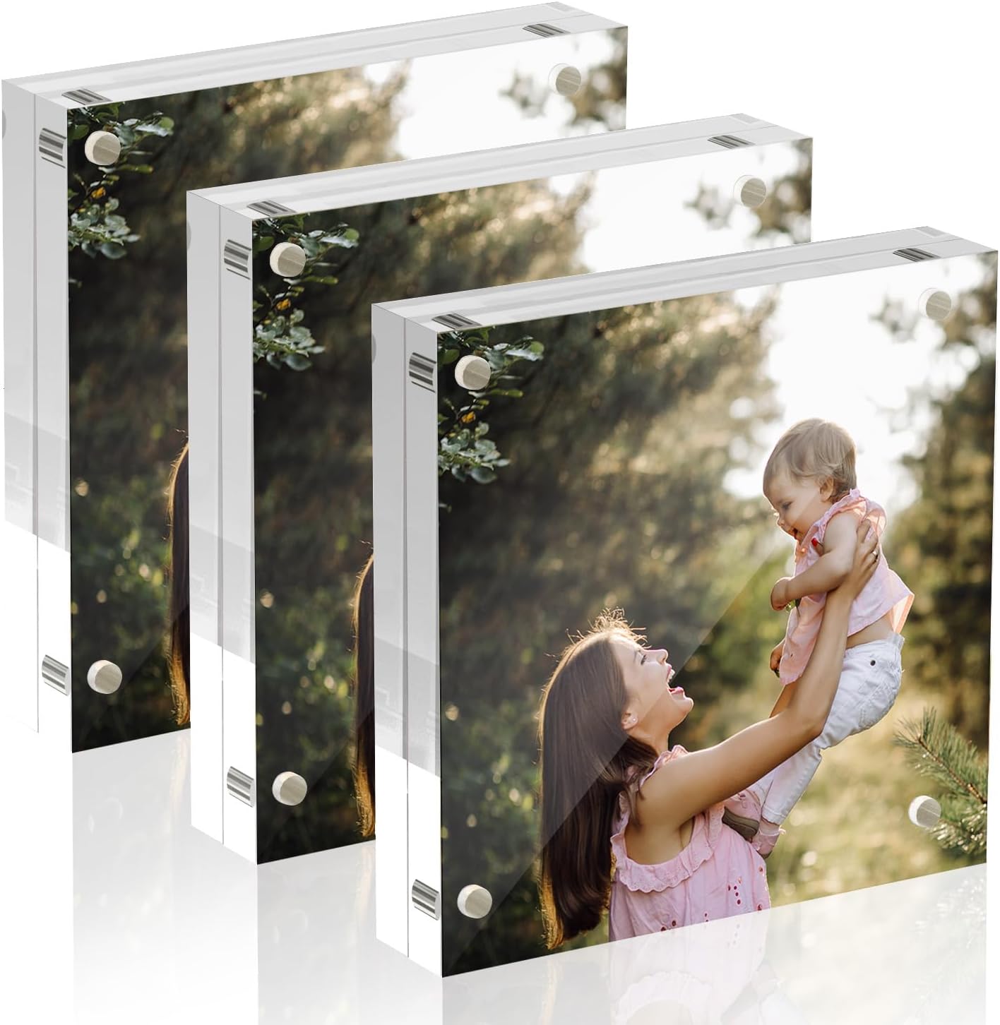 4x4 Acrylic Picture Frames, 20mm Thick Clear Frameless Magnetic Photo Frames, Double Sided Transparent Square Frame Gift for Desktop Display(3 Pack)