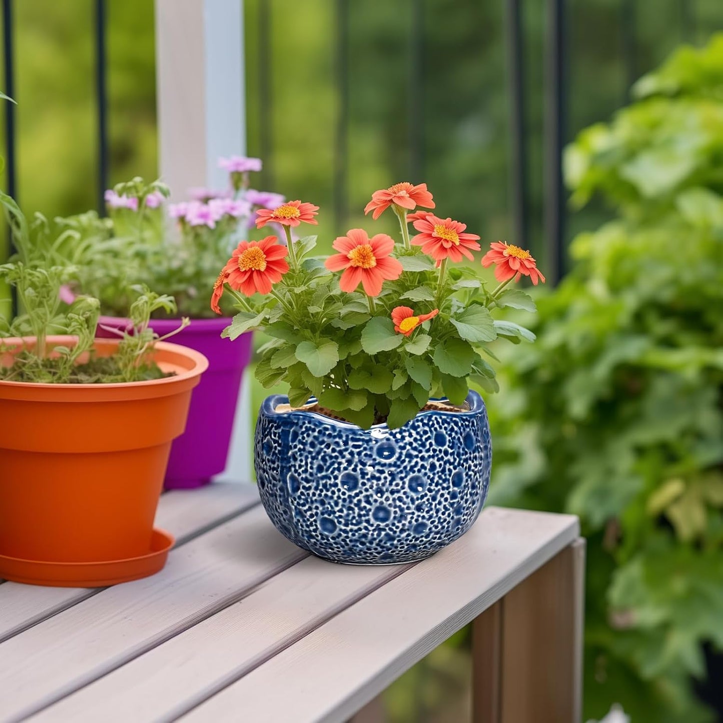 Orchid Pot - 6 Inch Ceramic Plant Pot for Indoor Outdoor, Round Unique Planters with Drainage Hole, Modern Round Decorative Flower Pots, Home Decor, Gifts for Plant Lovers, Blue