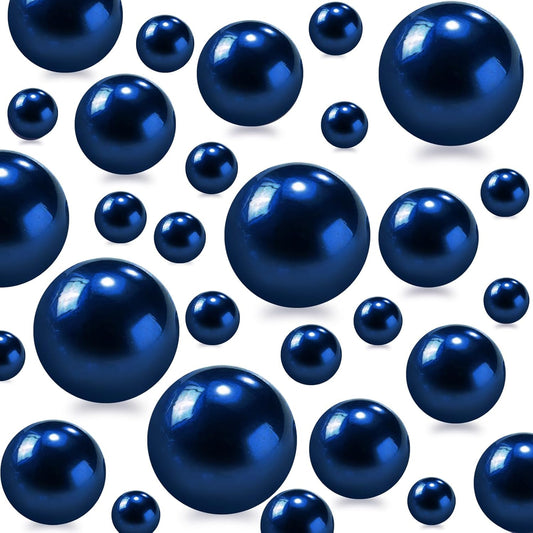 150Pcs Navy Blue Polished No Hole Faux Pearl Beads for Vase Filling Decorations, Plastic Pearls Vase Fillers, Table Scatters, Wedding Centerpiece, Home Decor, 8/14/20 mm