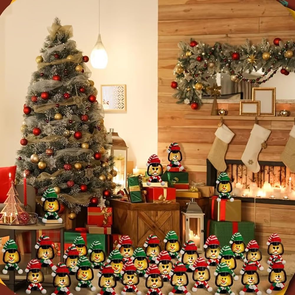 Mini Snowman Lantern with Hats and Scarves, Mini Candle Christmas Snowman Lanterns Decoration, Small Winter Portable Tabletop Centerpiece for Holiday Party Favor(12pcs)