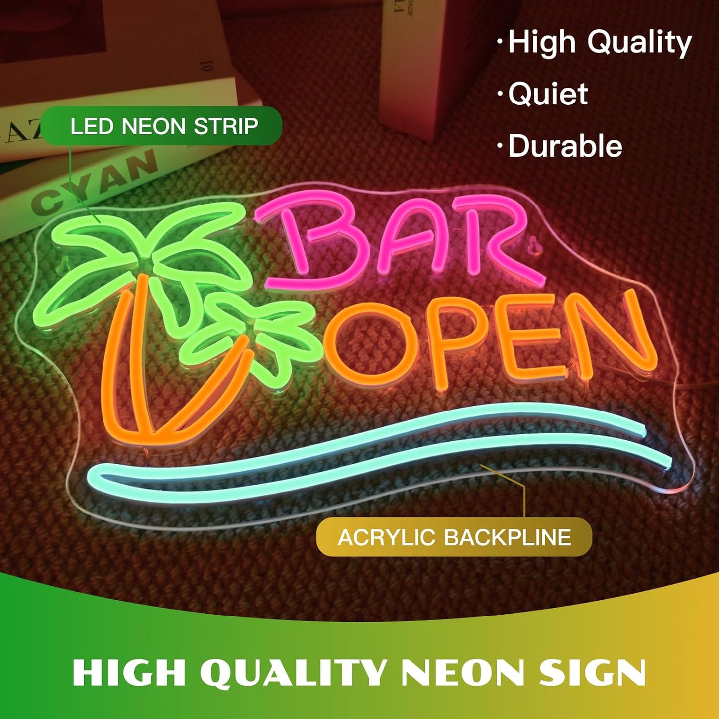 Ineonlife Coconut Tree Open Neon Sign Bar Neon Signs for Wall Decor Palm Tree LED Lights for Beer Bar Cafes Man Cave Shop Hotel Party Decorations Teen Boy Gift