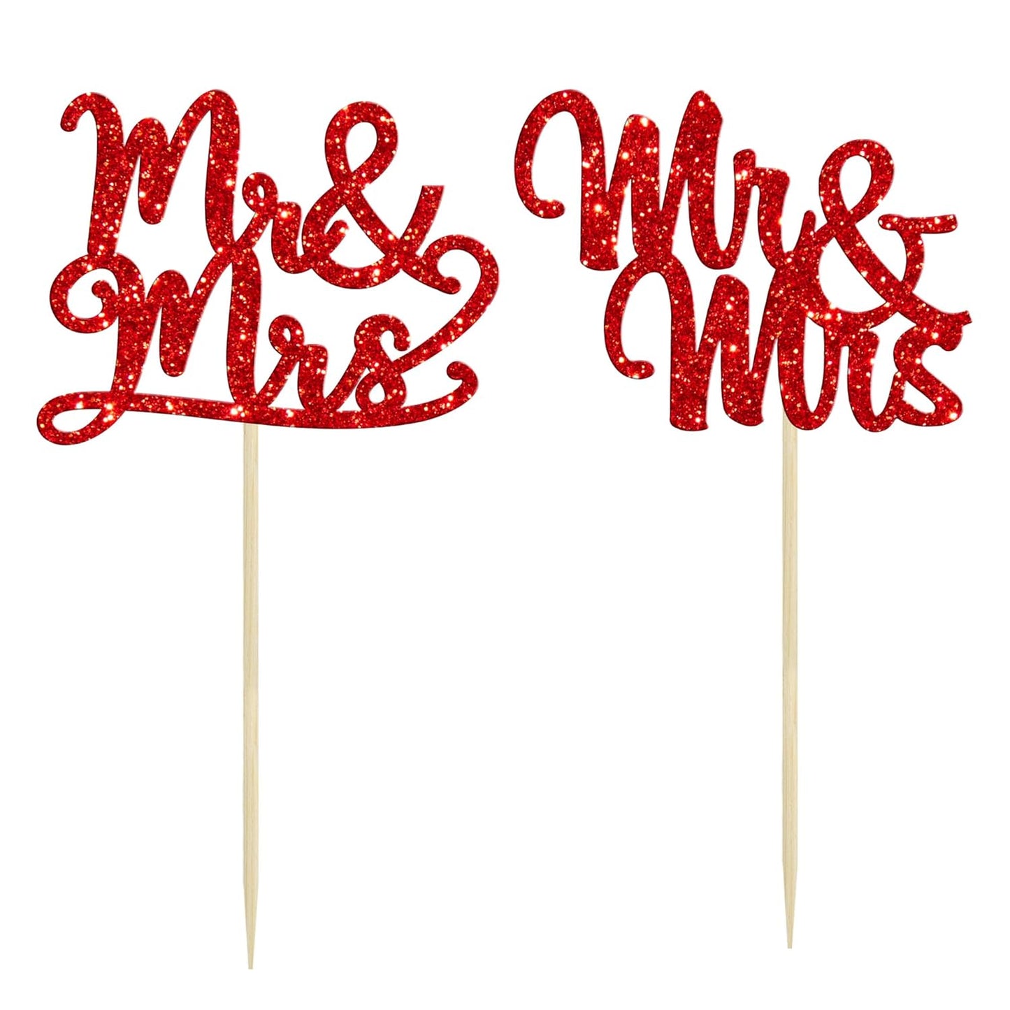Gyufise 36Pcs Mr & Mrs Cupcake Toppers Glitter Bridal Shower Cupcake Picks for Wedding Engagement Birthday Anniversary Party Cake Decorations Supplies Red
