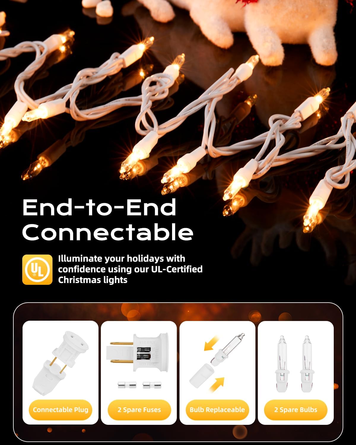 Brightown-Christmas-String-Lights, 100-Count 26.5ft Clear Incandescent Bulb Mini Lights for Indoor Holiday Decor, Christmas Tree Garland Wedding Party Multi-Use Decoration, White Wire