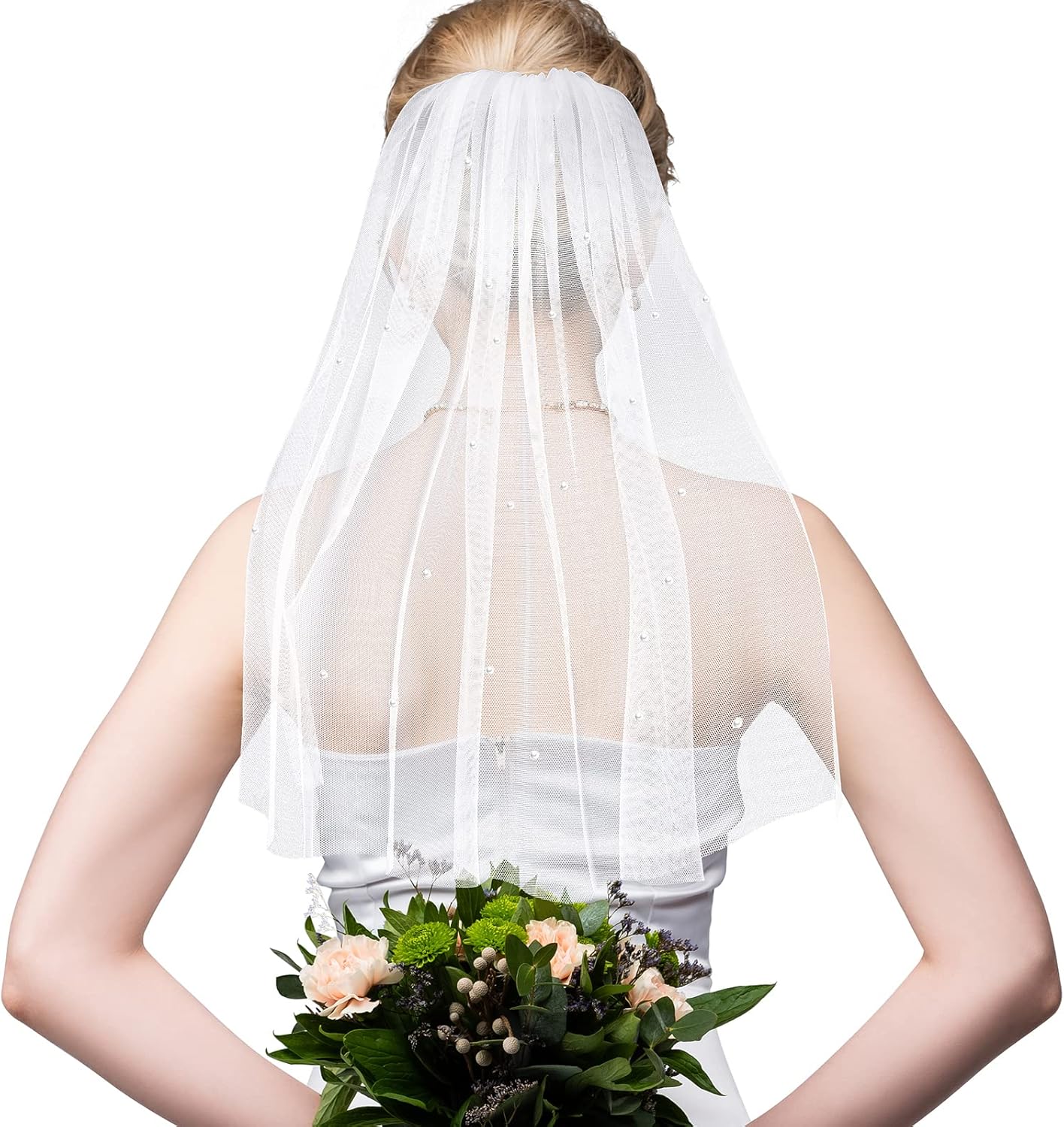 Vicenpal Bridal Bachelorette Veil with Comb Wedding Veils for Brides White Short Veil for Bachelorette Party
