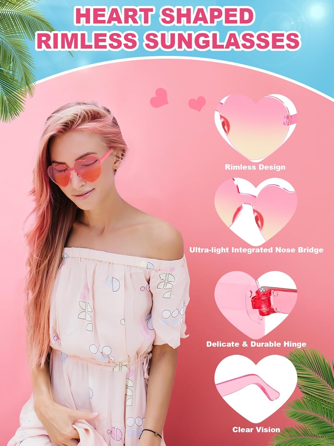 12 Pairs Heart Shaped Sunglasses for Women Colorful Glasses Fun Trendy Transparent Heart Sunglasses Party Favor (Gradient Pink Yellow)