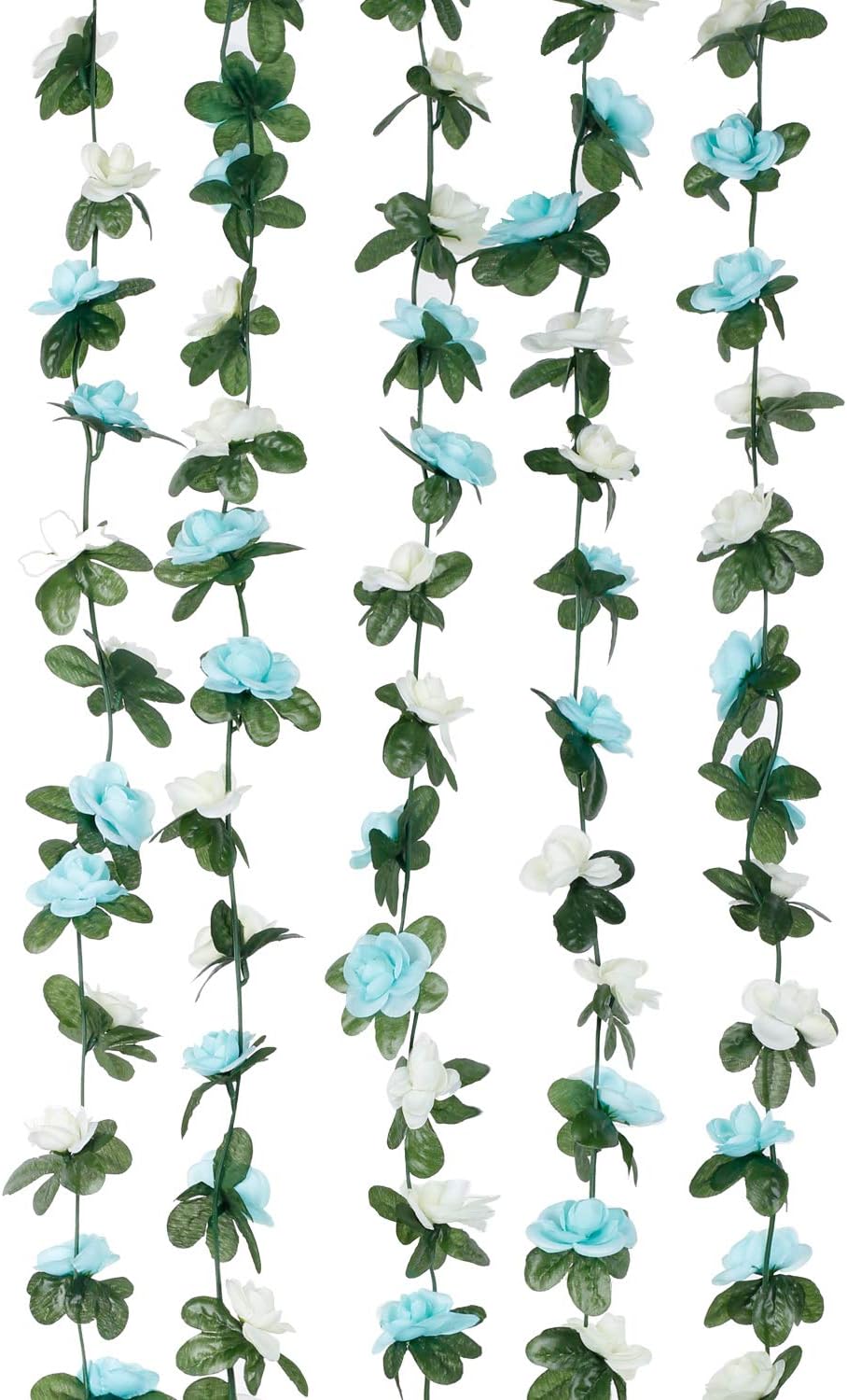 Miracliy 5Pcs 41FT Blue and White Flower Garland Artificial Rose Arch Vines Fake Spring Floral Garland for Flower Wall Backdrop Wedding Mothers Day Garden Tea Party Decoration